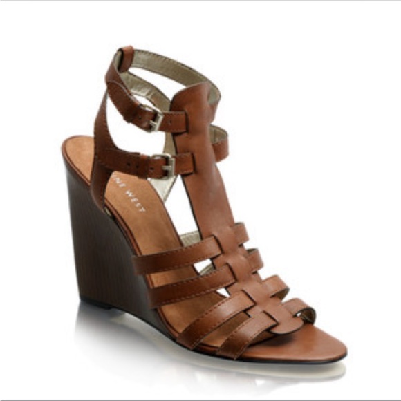 Nine West Gladiator Heech Double Ankle Strap Wedge Heels in Tan - Picture 15 of 16